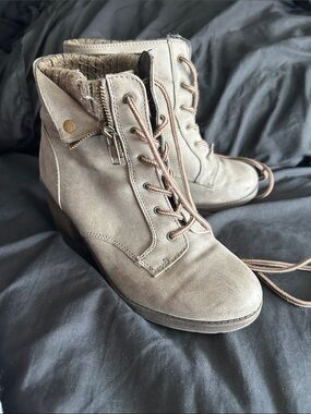 Jellypop Taupe Lace-Up Faux Suede Ankle Boots with Side Zipper
